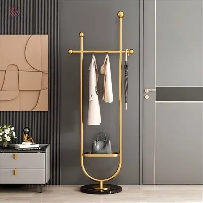 Perchero de Metal dorado de lujo, soporte para paraguas, árbol de entrada moderno con estante inferior, Base de mármol