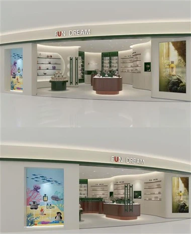 Puesto de exhibición de la tienda de perfumes