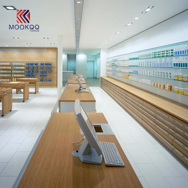 Farmacia Shop Checkout Counter Clear Glass Display Racks