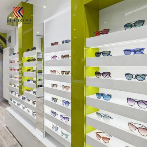Sunglass Display Cabinet Montaje de pared Diseño de escaparate de vidrio
