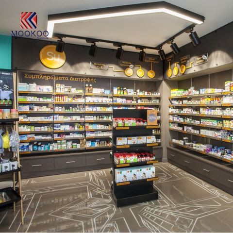 Gabinete de exhibición de la tienda de farmacia de madera